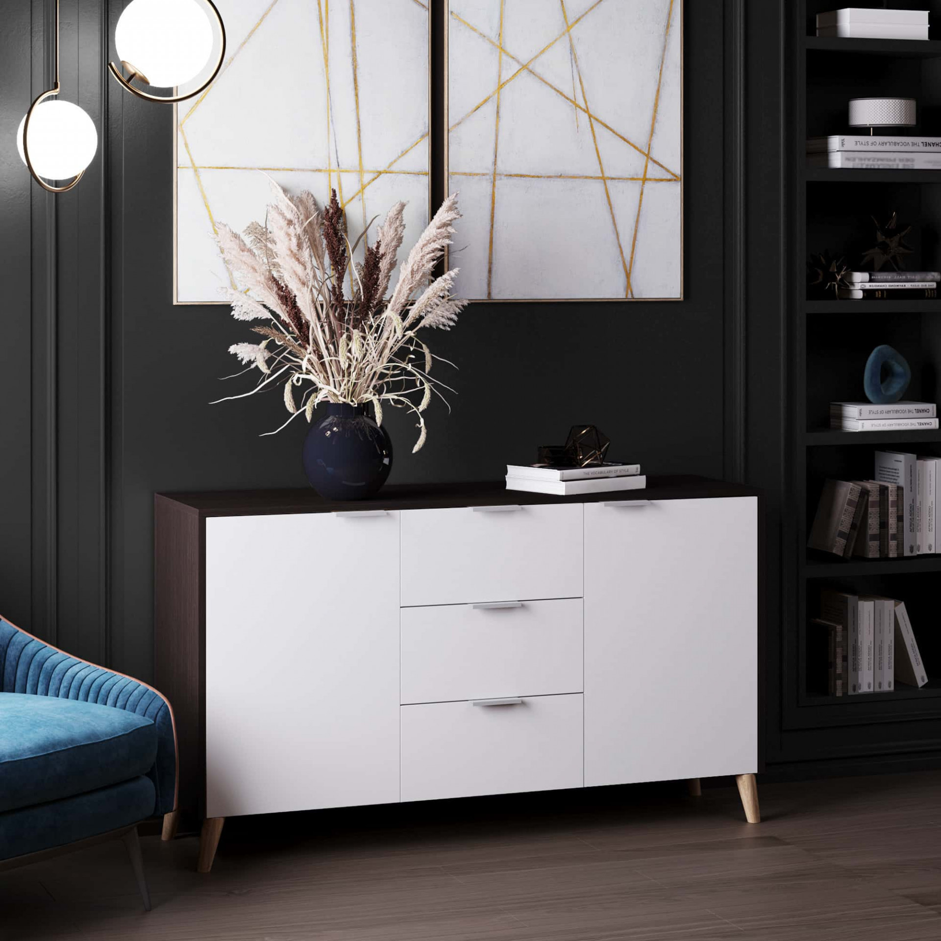 Комод с ящиками и тумбами 80х139х40 см KOD- КМ-14 Хюгге (белый фасад)