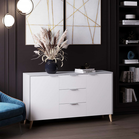 Комод с ящиками и тумбами 80х139х40 см KOD- КМ-14 Хюгге (белый фасад)