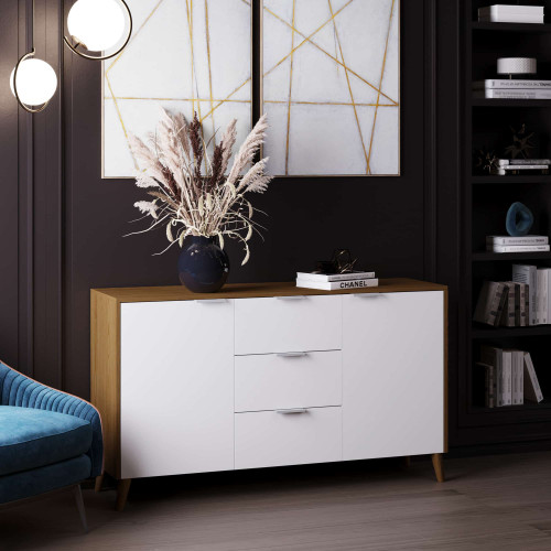 Комод с ящиками и тумбами 80х139х40 см KOD- КМ-14 Хюгге (белый фасад)