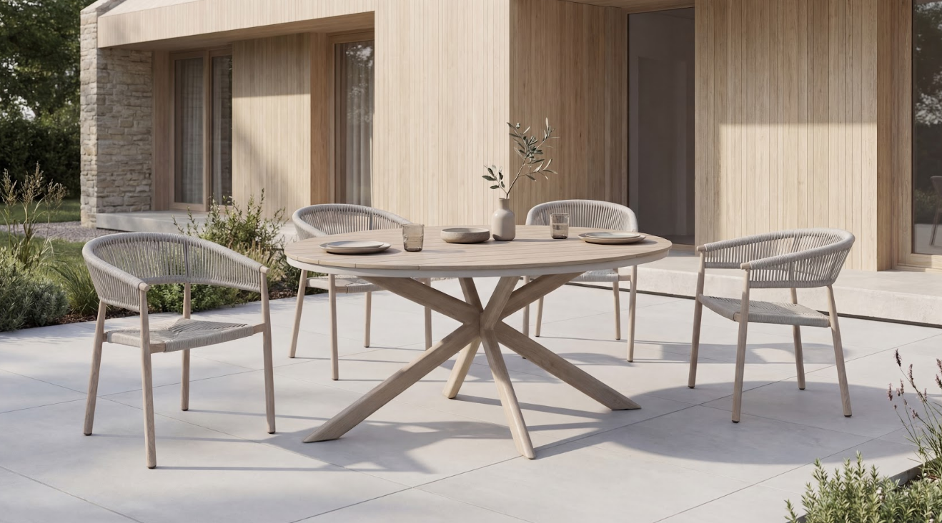 Стол садовый обеденный VTR- ODT-30 (Орта) дрифтвуд грей + белый дуб