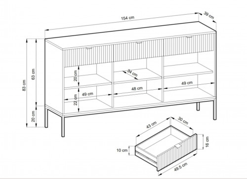 Комод Perfect Home Новая/Nova 3-дверный с 3 ящиками с золотыми ножками KSZ154 Белый