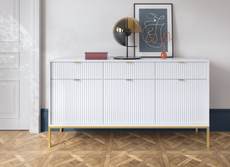 Комод Perfect Home Новая/Nova 3-дверный с 3 ящиками с золотыми ножками KSZ154 Белый