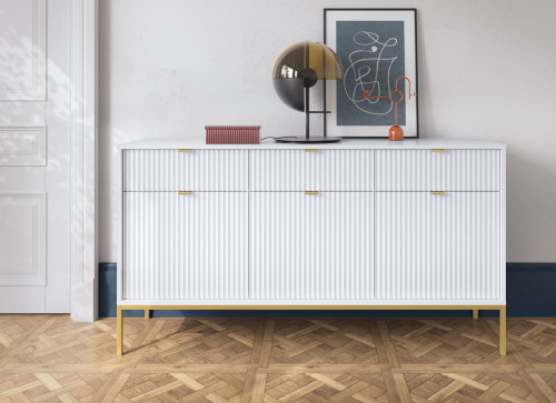 Комод Perfect Home Новая/Nova 3-дверный с 3 ящиками с золотыми ножками KSZ154 Белый