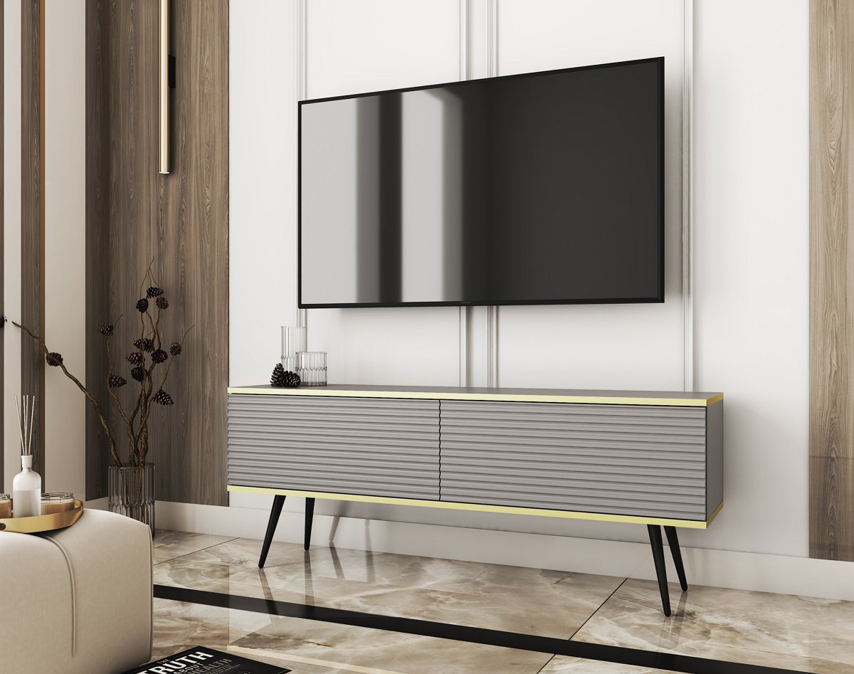 Тумба под ТВ Perfect Home Оро / Oro RTV135 MDF 2-дверная с черными ножками Серый
