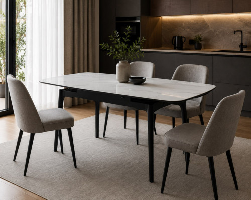 Стол раскладной INI- DUBLIN CERAMIC 120(180)*80 белый глянцевый/черный каркас 