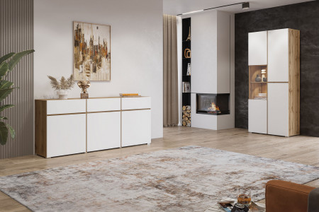 Витрина на 3 двери Helvetia CROSS 24N9MY12 (дуб вотан/белый)