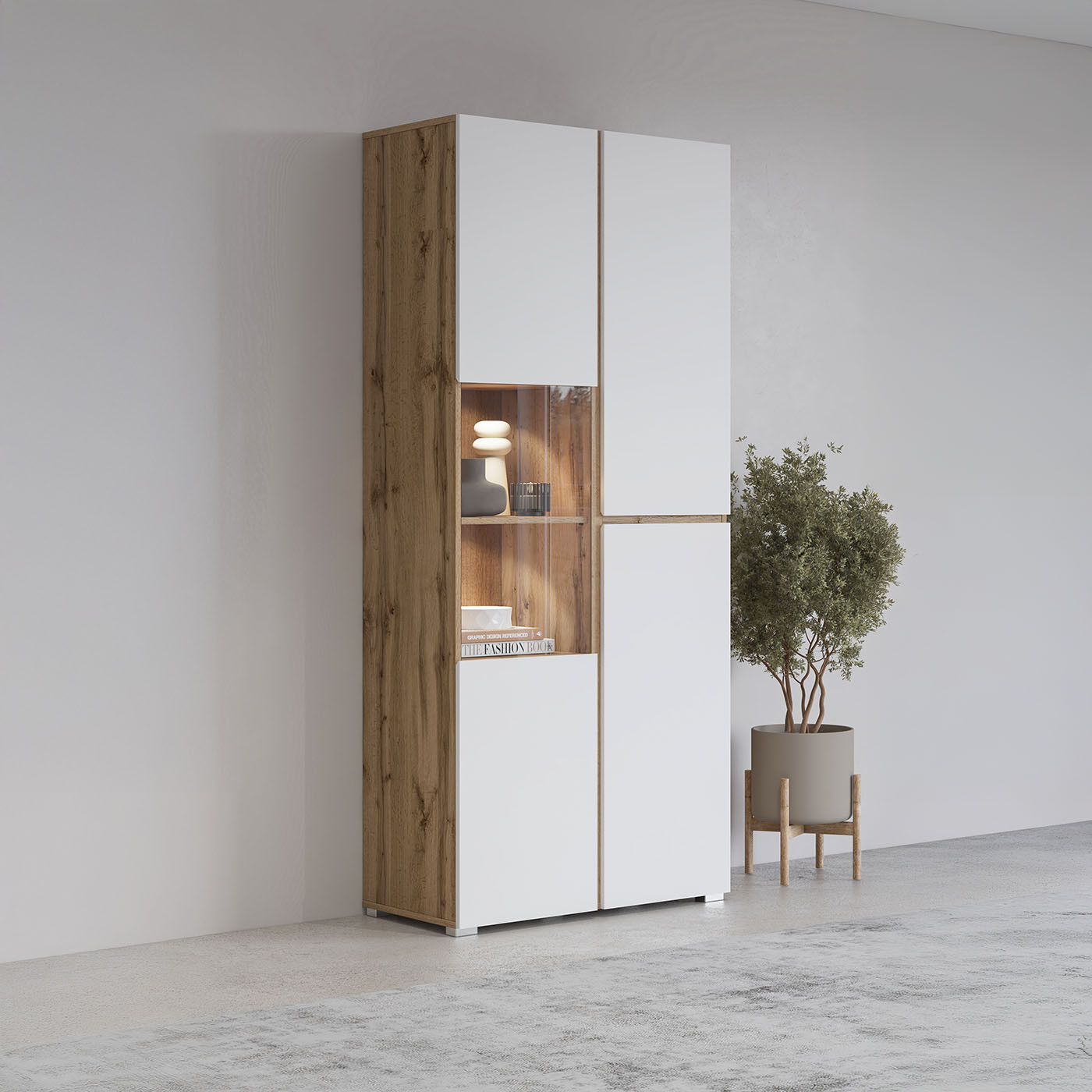 Витрина на 3 двери Helvetia CROSS 24N9MY12 (дуб вотан/белый)