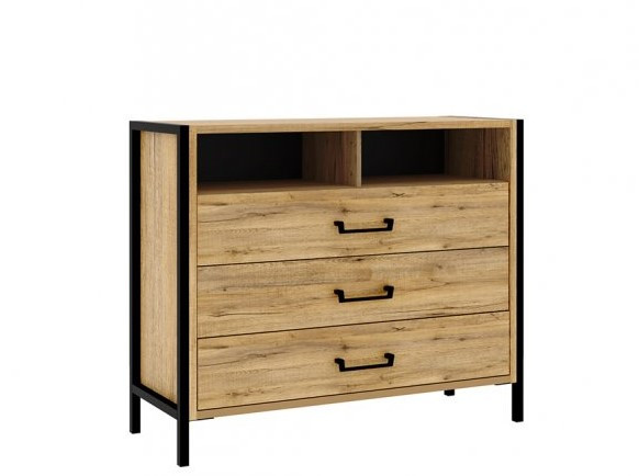 Комод на 3 ящика Forte Oriental tree HUDK212 (дуб бартекс/черный)