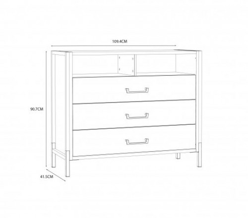 Комод на 3 ящика Forte Oriental tree HUDK212 (дуб бартекс/черный)