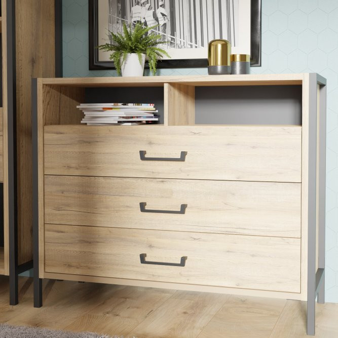 Комод на 3 ящика Forte Oriental tree HUDK212 (дуб бартекс/черный)