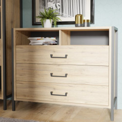 Комод на 3 ящика Forte Oriental tree HUDK212 (дуб бартекс/черный)