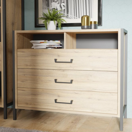 Комод на 3 ящика Forte Oriental tree HUDK212 (дуб бартекс/черный)