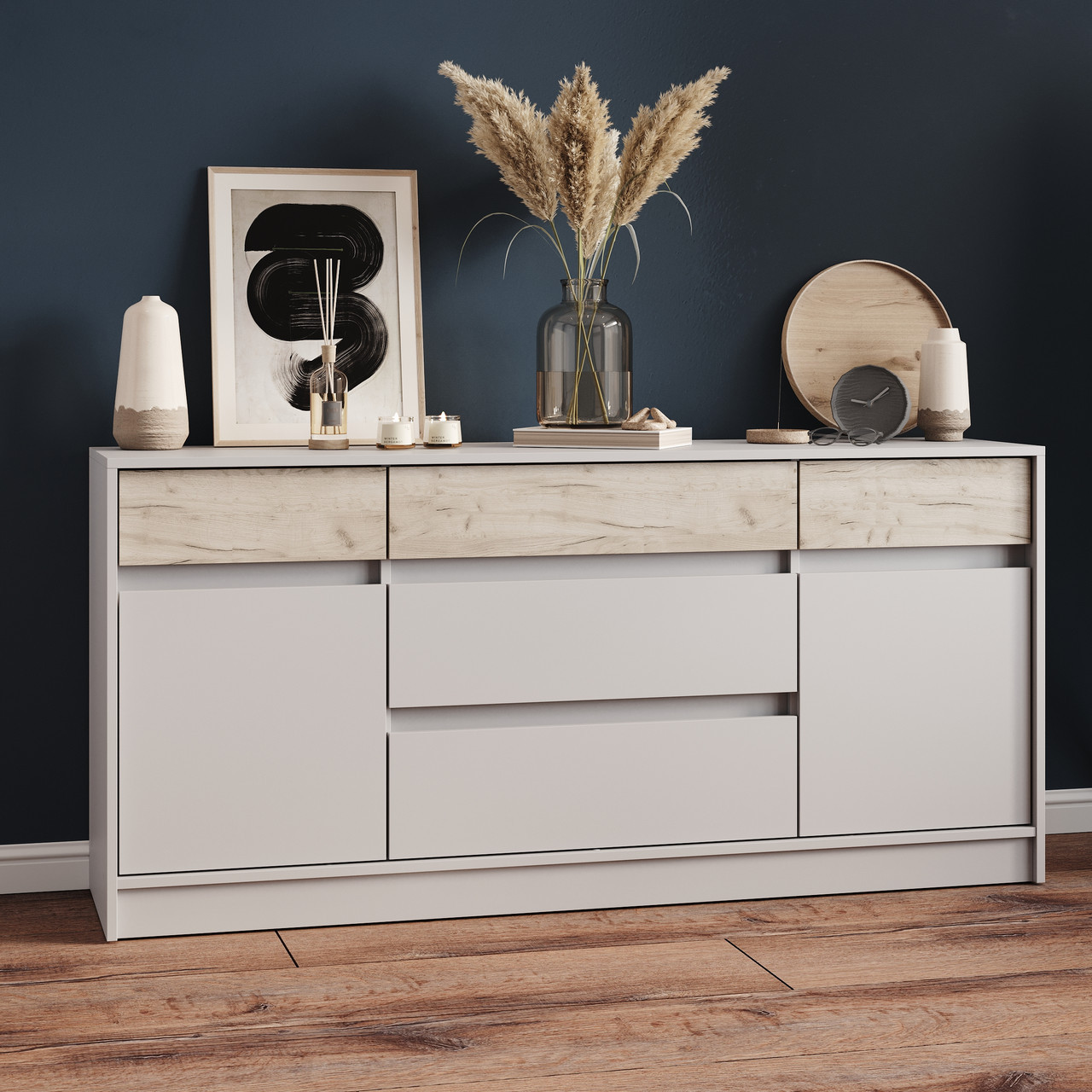 Большой комод EVR- Стайл-1600 кашемир + фасад крафт серый