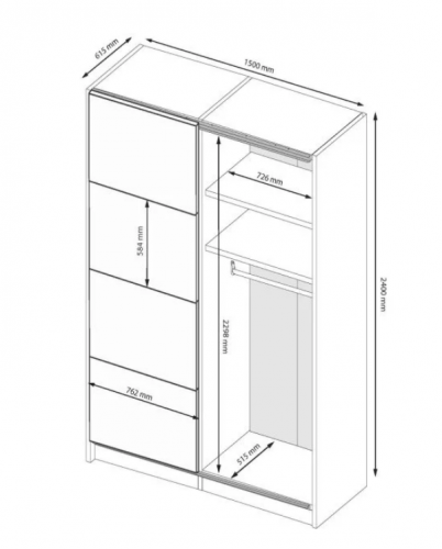 Шкаф - купе MRK- Лилу 1,5х2,4 м Глянец Кашемир/зеркало
