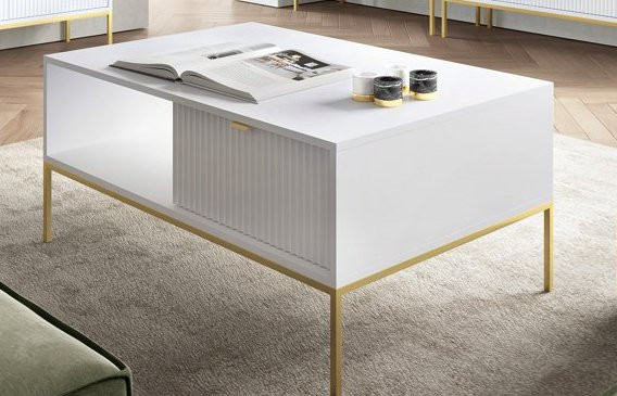 Стол журнальный Perfect Home Новая/Nova с 2 ящиками и золотыми ножками L104 Белый