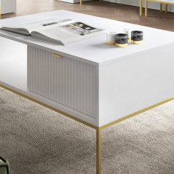 Стол журнальный Perfect Home Новая/Nova с 2 ящиками и золотыми ножками L104 Белый