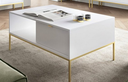 Стол журнальный Perfect Home Новая/Nova с 2 ящиками и золотыми ножками L104 Белый