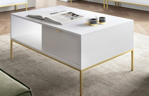 Стол журнальный Perfect Home Новая/Nova с 2 ящиками и золотыми ножками L104 Белый