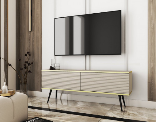 Тумба под ТВ Perfect Home Оро / Oro RTV135 MDF 2-дверная с черными ножками Бежевый
