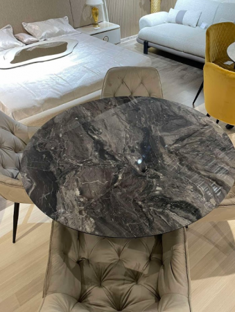 Стол 110/145х110 см Art-Deco EXM- DOBOK коричнево-серый глянец МДФ+HPL 