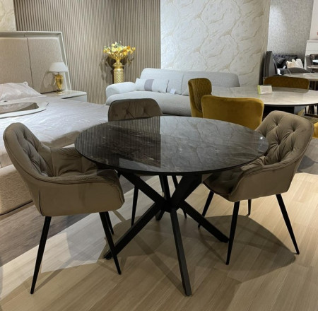 Стол 110/145х110 см Art-Deco EXM- DOBOK коричнево-серый глянец МДФ+HPL 