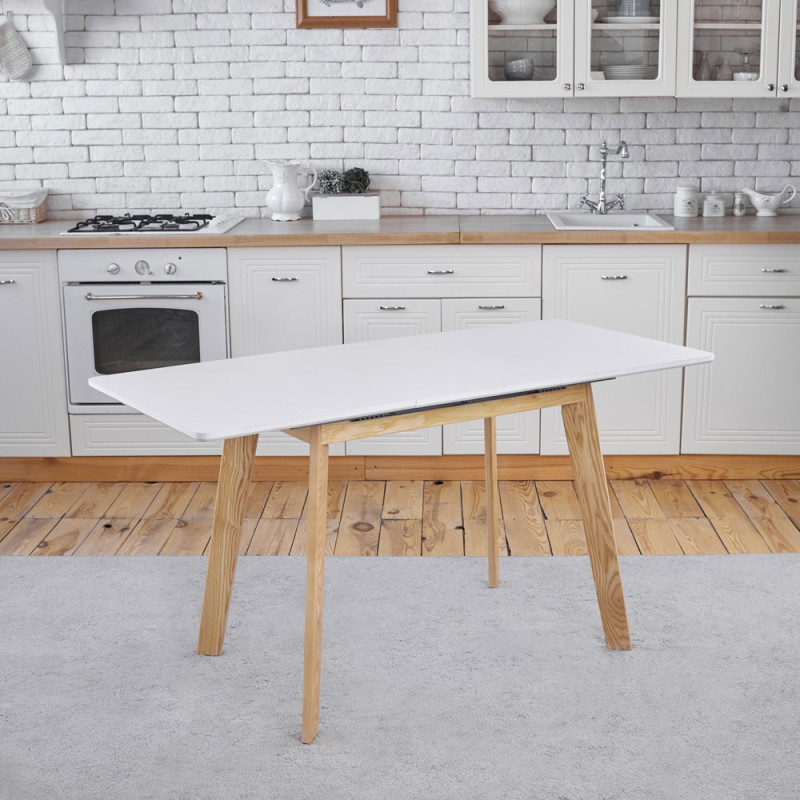 Кухонный комплект Ont- Алонзо 100 белый раздвижной стол + 4 стула Дарио бежевые