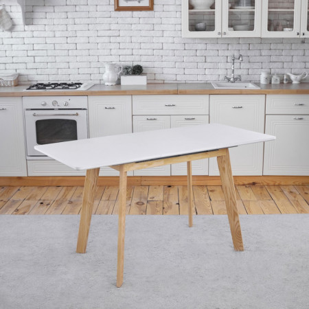 Кухонный комплект Ont- Алонзо 100 белый раздвижной стол + 4 стула Дарио бежевые