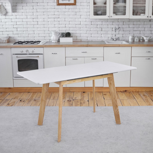 Кухонный комплект Ont- Алонзо 100 белый раздвижной стол + 4 стула Дарио бежевые