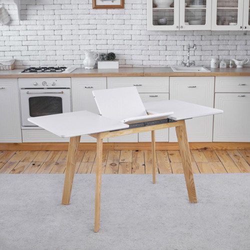 Кухонный комплект Ont- Алонзо 100 белый раздвижной стол + 4 стула Дарио бежевые