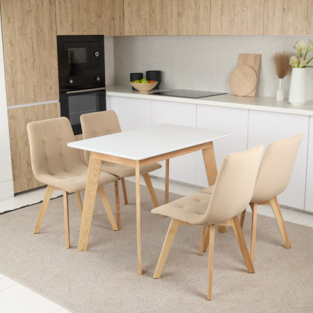Кухонный комплект Ont- Алонзо 100 белый раздвижной стол + 4 стула Дарио бежевые