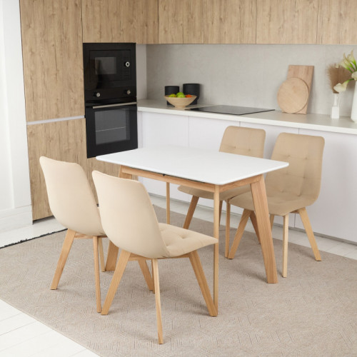 Кухонный комплект Ont- Алонзо 100 белый раздвижной стол + 4 стула Дарио бежевые