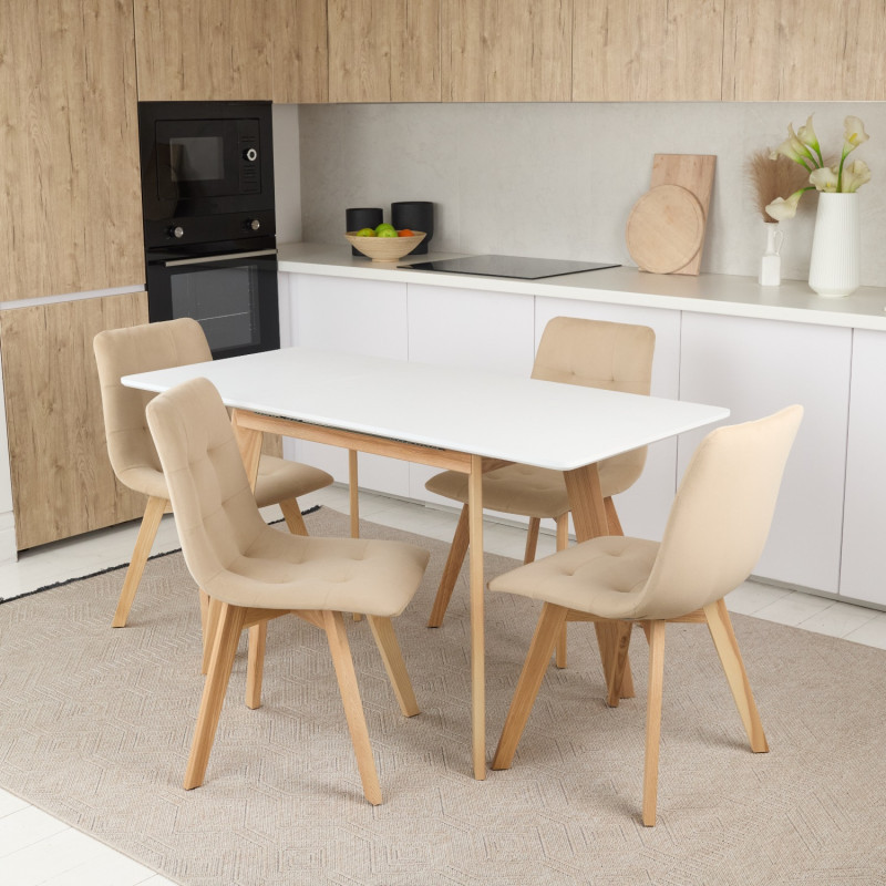 Кухонный комплект Ont- Алонзо 100 белый раздвижной стол + 4 стула Дарио бежевые