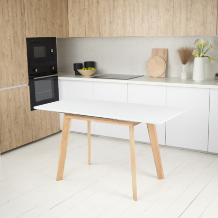 Кухонный комплект Ont- Алонзо 100 белый раздвижной стол + 4 стула Дарио бежевые