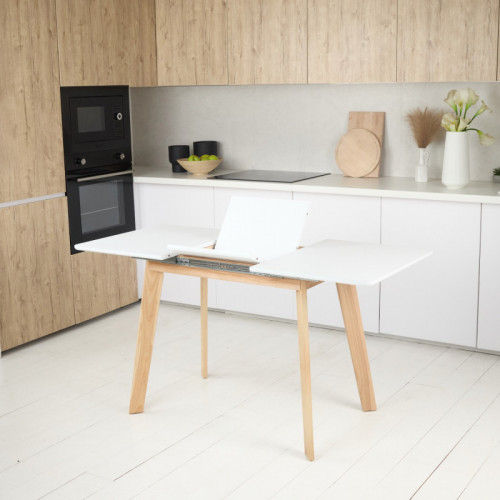 Кухонный комплект Ont- Алонзо 100 белый раздвижной стол + 4 стула Дарио бежевые