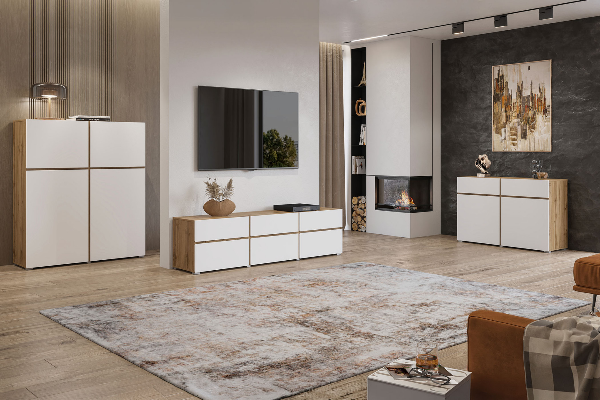 Комплект в гостиную Helvetia CROSS (дуб вотан/белый)