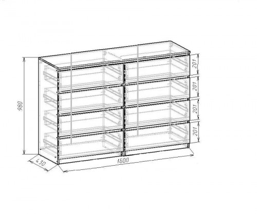 Комод без ручек 98х160х43 см KOD- КМ-2 Дабл Стиль
