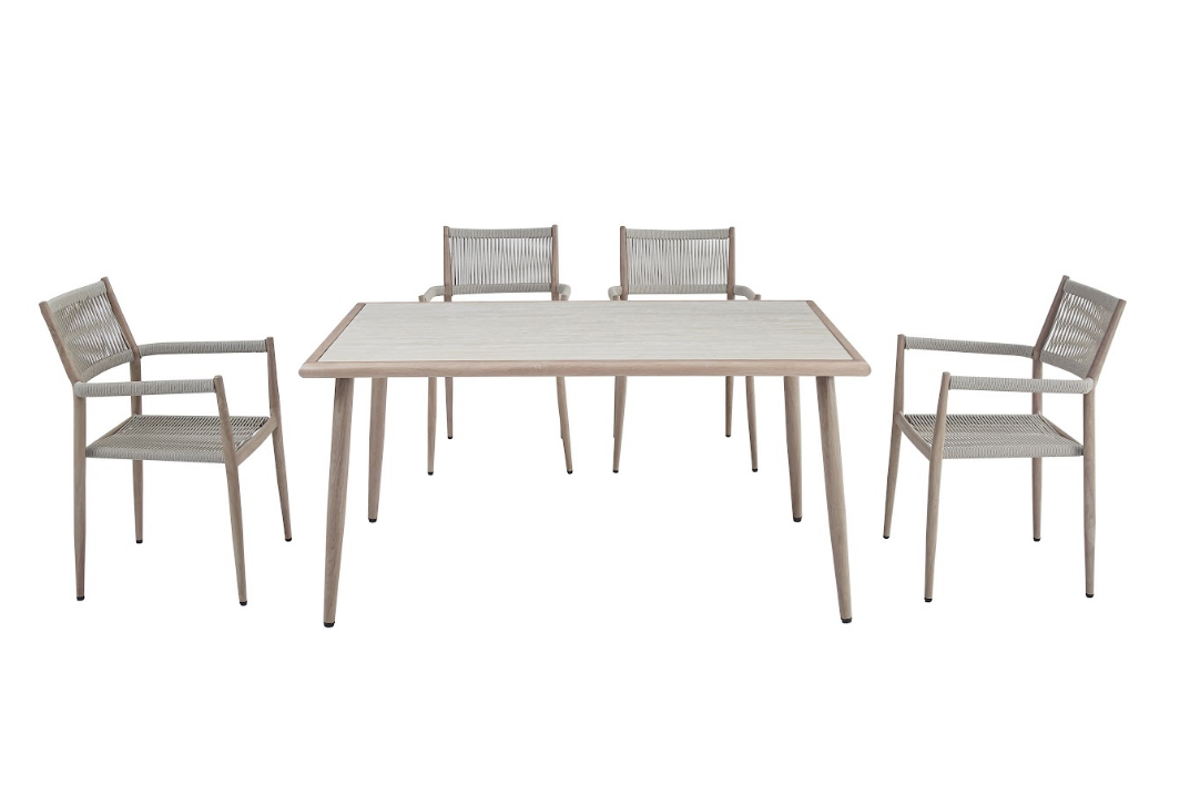 Стол садовый обеденный VTR- ODT-35 (Брайтон) дрифтвуд беж + белый дуб