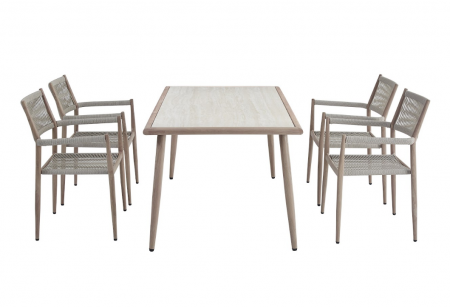 Стол садовый обеденный VTR- ODT-35 (Брайтон) дрифтвуд беж + белый дуб