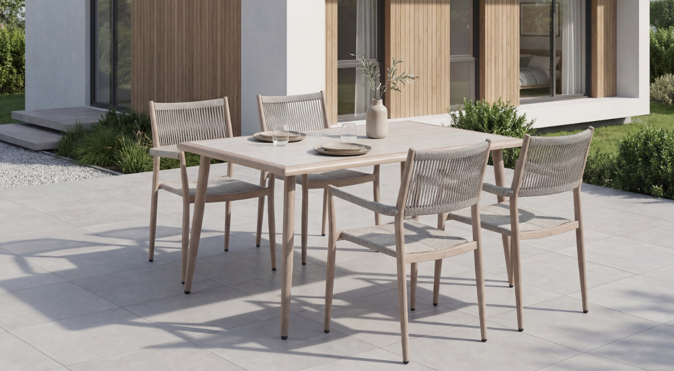 Стол садовый обеденный VTR- ODT-35 (Брайтон) дрифтвуд беж + белый дуб