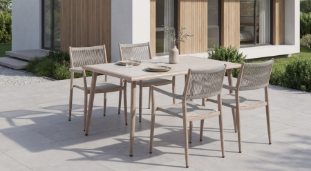 Стол садовый обеденный VTR- ODT-35 (Брайтон) дрифтвуд беж + белый дуб