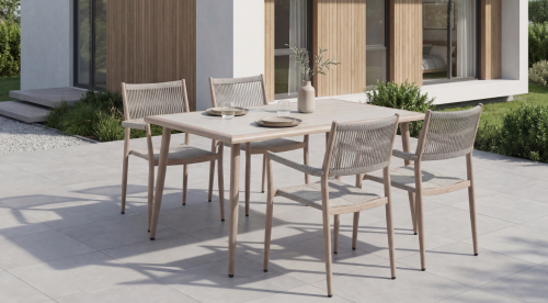 Стол садовый обеденный VTR- ODT-35 (Брайтон) дрифтвуд беж + белый дуб