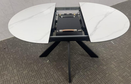 Стол обеденный TOP- Асти белый глянец/черные ноги 110-140   