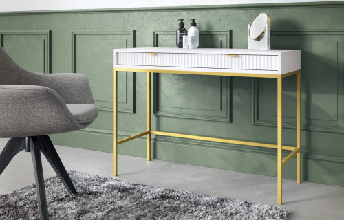Стол туалетный Perfect Home Nova с 2 ящиками, с золотыми ножками T104 Белый