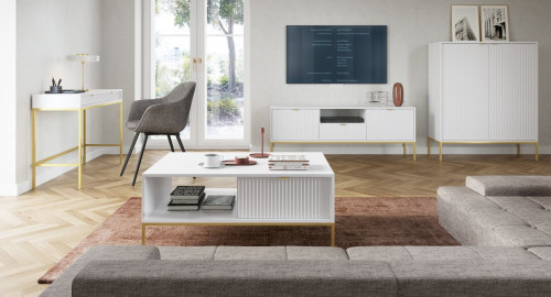 Стол туалетный Perfect Home Nova с 2 ящиками, с золотыми ножками T104 Белый