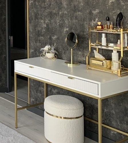 Стол туалетный Perfect Home Nova с 2 ящиками, с золотыми ножками T104 Белый