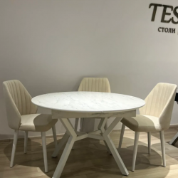 Стол 120/160х120 см Art-Deco EXI- OSCAR белый глянец МДФ+HPL белые ножки
