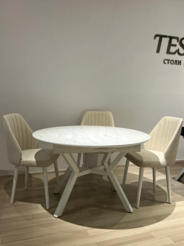 Стол 120/160х120 см Art-Deco EXI- OSCAR белый глянец МДФ+HPL белые ножки