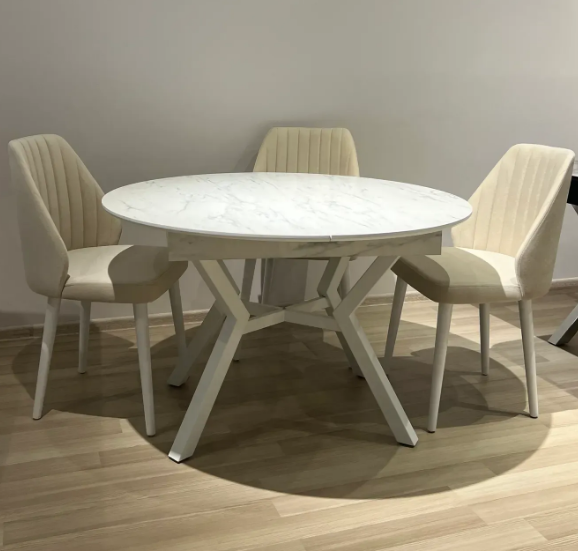 Стол 120/160х120 см Art-Deco EXI- OSCAR белый глянец МДФ+HPL белые ножки