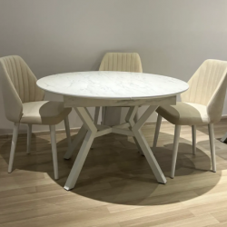 Стол 120/160х120 см Art-Deco EXI- OSCAR белый глянец МДФ+HPL белые ножки