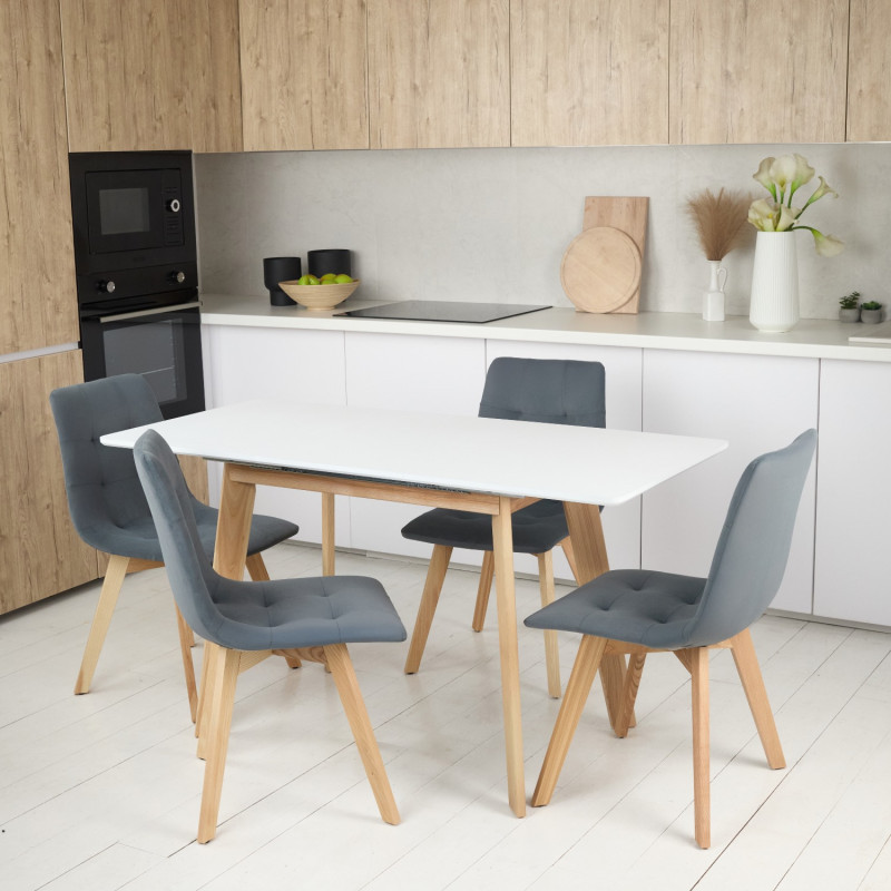Кухонный комплект Ont- Алонзо 100 белый раздвижной стол + 4 стула Дарио серый